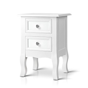 Artiss Bedside Table with 2 Drawers, MDF & Paulownia Wood, 35x30x50cm, White - French Style, Eco-Friendly, Easy Assembly