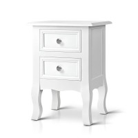 Artiss BISSET French Provincial Bedside Table 2 Drawers White Paulownia MDF Cabriole Legs Vintage Knobs