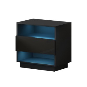 Artiss HANA Black LED Bedside Table with 16-Colour Light, Drawer & 2 Shelves - Modern Design & Easy Assembly