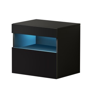 Artiss LED Bedside Table, Particle Board, Black, 48x36.5x44cm, Modern Design with 16-Color Customizable Lighting
