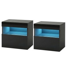Artiss 2x LED Bedside Tables Black with 16 Colour LED Lighting Smooth Drawer UV High Gloss Front 48cm