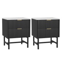 Artiss 2x Bedside Tables with 2 Drawers, Black, 43.5x39x55cm, MDF Frame, Metal Runners, Modern Bedroom Storage