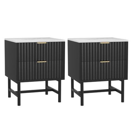 Artiss 2x Bedside Tables with 2 Drawers, Black, 43.5x39x55cm, MDF Frame, Metal Runners, Modern Bedroom Storage