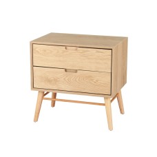 Artiss Gino Oak Bedside Table with Solid Ash Wood Legs, 2 Drawers, Anti-Slip Pads, 60x40x58cm, Easy Assembly