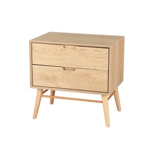 Artiss Gino Oak Bedside Table with Solid Ash Wood Legs, 2 Drawers, Anti-Slip Pads, 60x40x58cm, Easy Assembly