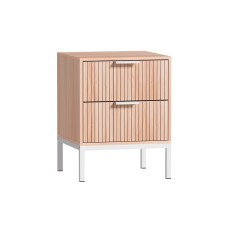 Artiss Lura Bedside Table - Pine & White Nightstand with Fluted Front, Metal Legs, 2 Drawers, 40x40x52cm, Easy Assembly