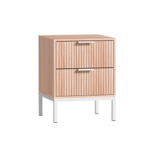 Artiss Lura Bedside Table - Pine & White Nightstand with Fluted Front, Metal Legs, 2 Drawers, 40x40x52cm, Easy Assembly