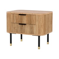 Artiss Bedside Table with 2 Drawers, Paulownia Wood, Pine Finish, 56x42x45.5cm, Metal Legs, Easy Assembly, 1