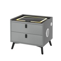 Artiss Smart Bedside Table, PU Leather, 50x40x44cm, Grey, Wireless Charging, Bluetooth Speaker, LED Lights, Storage