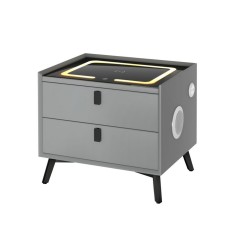 Artiss Smart Bedside Table, PU Leather, 50x40x44cm, Grey, Wireless Charging, Bluetooth Speaker, LED Lights, Storage Artiss Smart Bedside Table, PU Leather, 50x40x44cm, Grey, Wireless Charging, Bluetooth Speaker, LED Lights, Storage