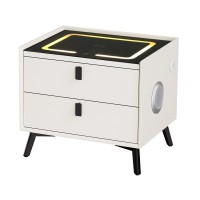 Artiss AIKA Smart Bedside Table 2 Drawers, Wireless Charging, Bluetooth Speaker, LED, Metal Legs, White 50x40x45cm