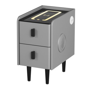 Artiss AIDA Smart Bedside Table 2 Drawers Grey PU Leather, LED Lights, Wireless Charging, Bluetooth Speaker, 45cm