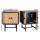 Artiss Boris Bedside Table 40cm Pine Black, Sliding Fluted Doors, Two-Tone Nightstand, Metal Legs, Spacious Storage