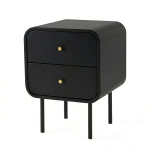 Artiss Bedside Table Black MDF Two Drawers Metal Legs Compact Nightstand Rounded Corners Durable Finish
