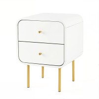 Artiss Bedside Table 2 Drawers White MDF Nightstand with Metal Legs Rounded Corners 42x40x57cm Storage