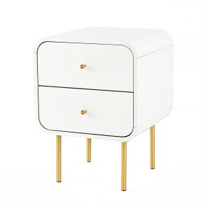 Artiss Bedside Table 2 Drawers White MDF Nightstand with Metal Legs Rounded Corners 42x40x57cm Storage