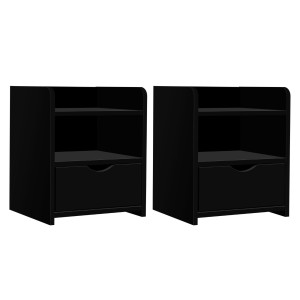 Artiss 2X FARA Bedside Table Black, 1 Drawer with Shelf, 15mm LDF Board, Safe Corners, 37x34x45cm,