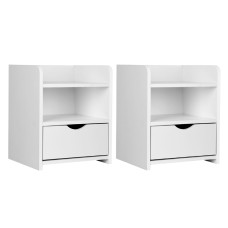 Artiss 2X FARA Bedside Table 1 Drawer with Shelf, 15mm LDF Board, White, Rounded Corners, 37x34x45cm,