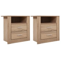 Artiss 2X Bedside Table with 2 Drawers and Shelf, Oak Finish, 15mm Particle Board, 52x40x54cm, TARA Series