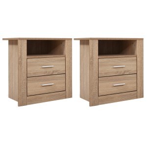 Artiss 2X Bedside Table with 2 Drawers and Shelf, Oak Finish, 15mm Particle Board, 52x40x54cm, TARA Series