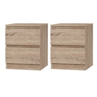 Artiss Pepe 2x Bedside Table 2 Drawers, 15mm Particle Board, Handle-less, Oak Finish, 40x39.5x50cm, Modern