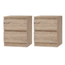 Artiss Pepe 2x Bedside Table 2 Drawers, 15mm Particle Board, Handle-less, Oak Finish, 40x39.5x50cm, Modern