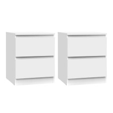 Artiss Pepe 2x Bedside Tables, 2 Drawers, 15mm Particle Board, Handle-less Design, 40x39.5x50cm, White