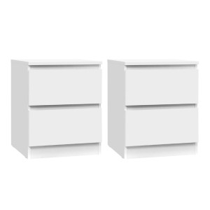 Artiss Pepe 2x Bedside Tables, 2 Drawers, 15mm Particle Board, Handle-less Design, 40x39.5x50cm, White