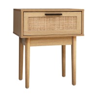 Artiss Bedside Table, Rattan Drawer, Particle Board, Wood Finish, 40x30x50cm, Modern Nightstand with Storage