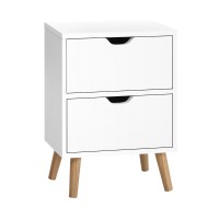 Artiss Bedside Table, Particle Board, White, 40x30x50cm, Scandinavian Style, 2 Drawers, Easy Assembly, Anti-Rust Slides
