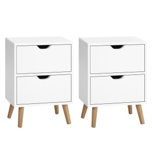 Artiss Boden 2X Bedside Tables, 2 Drawers, Scandinavian Style, 15mm Particle Board, 40x30x50cm, White Finish