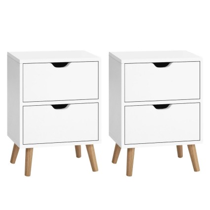Artiss Boden 2X Bedside Tables, 2 Drawers, Scandinavian Style, 15mm Particle Board, 40x30x50cm, White Finish