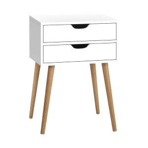 Artiss Bedside Table, Particle Board, White, 40x30x60cm - Scandinavian Style, 2 Drawers, Easy Assembly