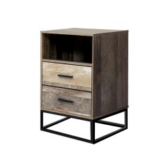 Artiss Bedside Table, Particle Board, 40x38x62cm, Wood Finish, 2 Drawers, Open Shelf, Industrial Style, Easy Assembly