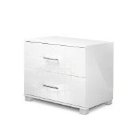 Artiss Bedside Table with 2 Drawers, MDF, High Gloss White, 59x40x51cm - Modern Design, Ample Storage, Easy Assembly