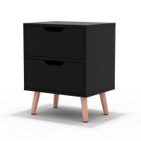 Artiss BODEN Black Bedside Table with 2 Drawers, 15mm Particle Board, 40x30x50cm, Splayed Beech Legs, Anti-R
