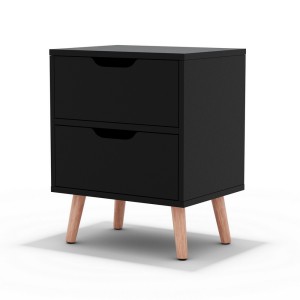 Artiss BODEN Black Bedside Table with 2 Drawers, 15mm Particle Board, 40x30x50cm, Splayed Beech Legs, Anti-R
