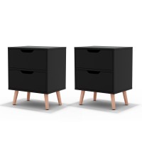 Artiss 2 x Black Bedside Tables with 2 Drawers - BODEN, 15mm Thick Particle Board, 40x30x50cm, Beech Legs