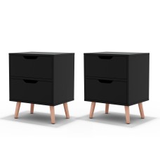 Artiss 2 x Black Bedside Tables with 2 Drawers - BODEN, 15mm Thick Particle Board, 40x30x50cm, Beech Legs
