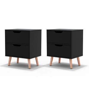 Artiss 2 x Black Bedside Tables with 2 Drawers - BODEN, 15mm Thick Particle Board, 40x30x50cm, Beech Legs