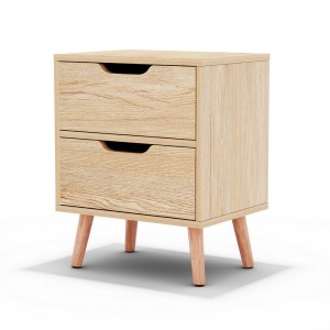 Artiss BODEN Pine Bedside Table with 2 Drawers, Black, 15mm Thick Particle Board, 40x30x50cm, Beech Legs, Anti