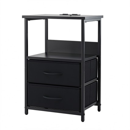 Artiss LED Bedside Table with Charging Station USB Type C 2 Foldable Drawers RGB Black Nightstand 40x30x60cm