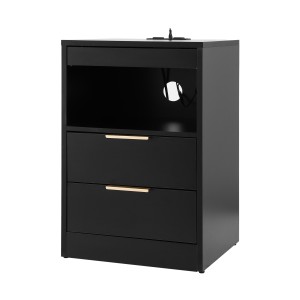 Artiss LED Bedside Table with Charging Station 2 Drawers RGB Lighting USB C AC Outlets Compact 40x35x60cm