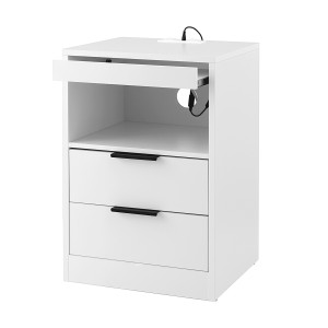 Artiss LED Bedside Table Nightstand with Charging Station RGB Lighting 2 Drawers White 40x35x60cm Pack