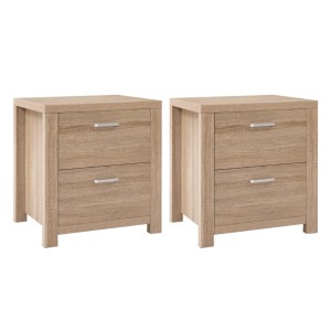 Artiss Maxi 2x Bedside Tables with 2 Drawers, Thick Pine Look, 48x39x53cm, Modern Storage Nightstands, Beige