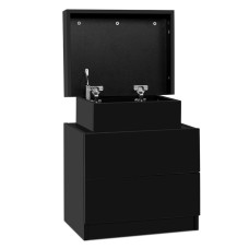 Artiss Bedside Table with 2 Drawers, Lift-up Storage, Modern Black Design, 15mm Melamine Particle Board, 45x35x52cm