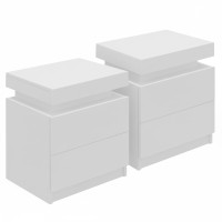 Artiss 2X White Bedside Table with 2 Drawers & Lift-up Storage, 15mm Melamine Particle Board, 45x35x52cm, Modern Design