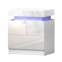 Artiss LED Bedside Table, 2 Drawers, Lift-up Storage, 16-Colour LED, Gloss White, 45x35x52.5cm, Modern Design