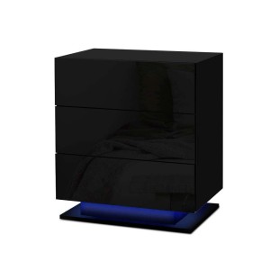 Artiss LED Bedside Table - 3 Drawers, Customisable Light, Modern Design, Black, 16 Colours, Ample Storage