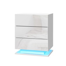 Artiss MORI White LED Bedside Table with 3 Drawers - Customisable Colours & Modern Design for Stylish Bedrooms